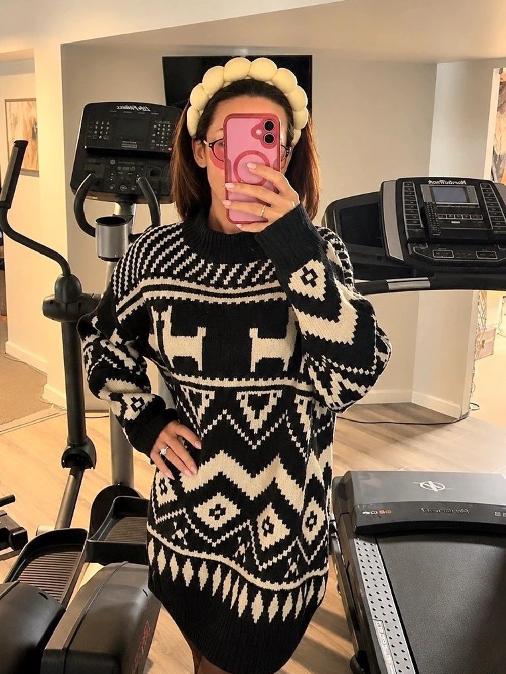 H&M Llama Jacquard-Knit Sweater Dress Black & White